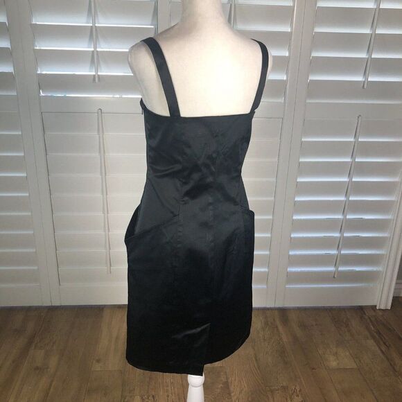 Margit Brandt Copenhagen Black Satin Cocktail Dress M Pencil Sheath Pockets Chic - Picture 8 of 12
